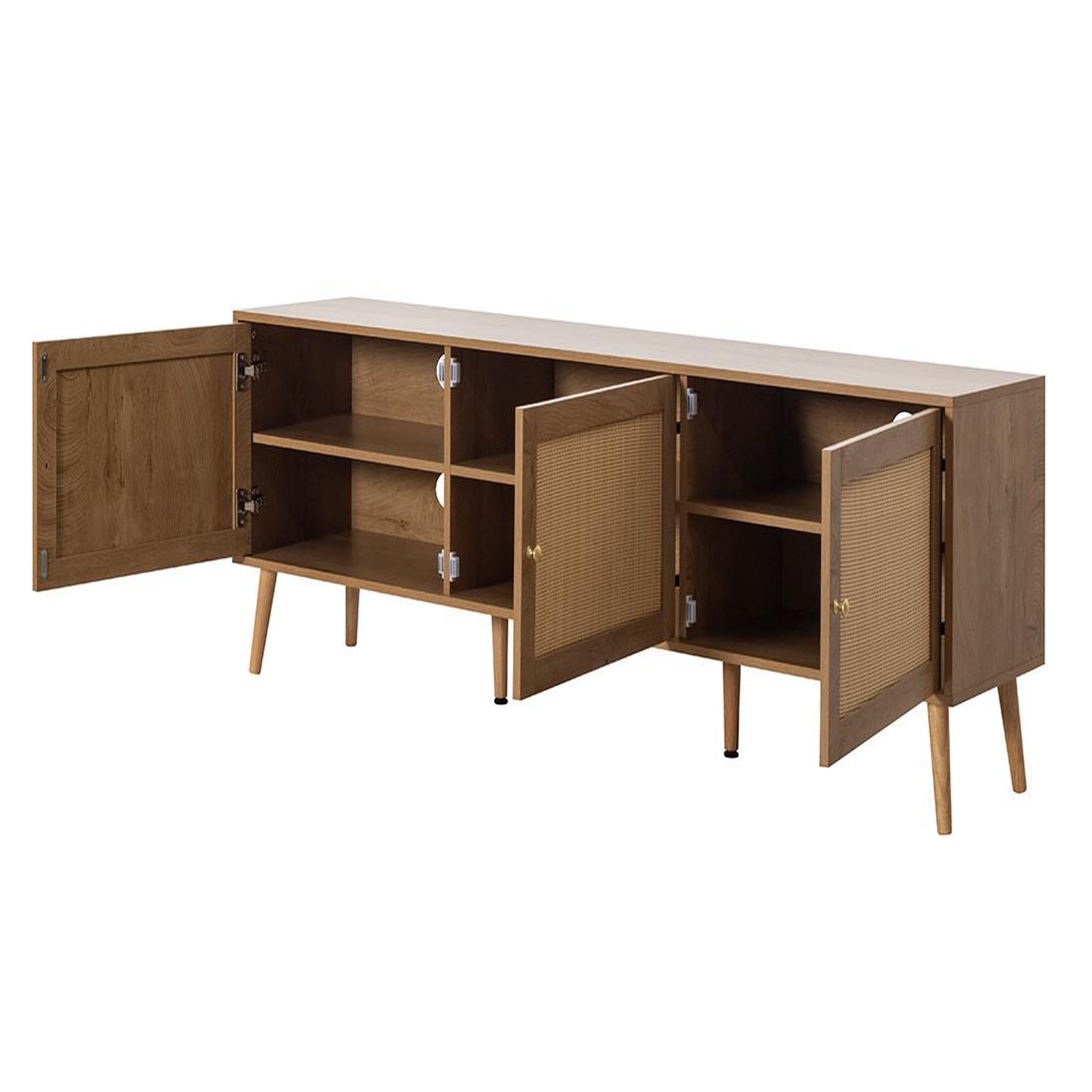 Voir la diapositive 5 : BEST MOBILIER Goto - meuble tv - effet bois et cannage - 3 portes - 167 cm