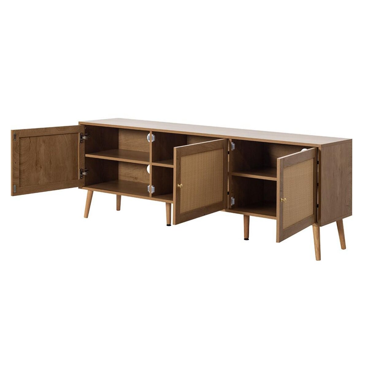 BEST MOBILIER Goto - meuble tv - effet bois et cannage - 3 portes - 167 cm