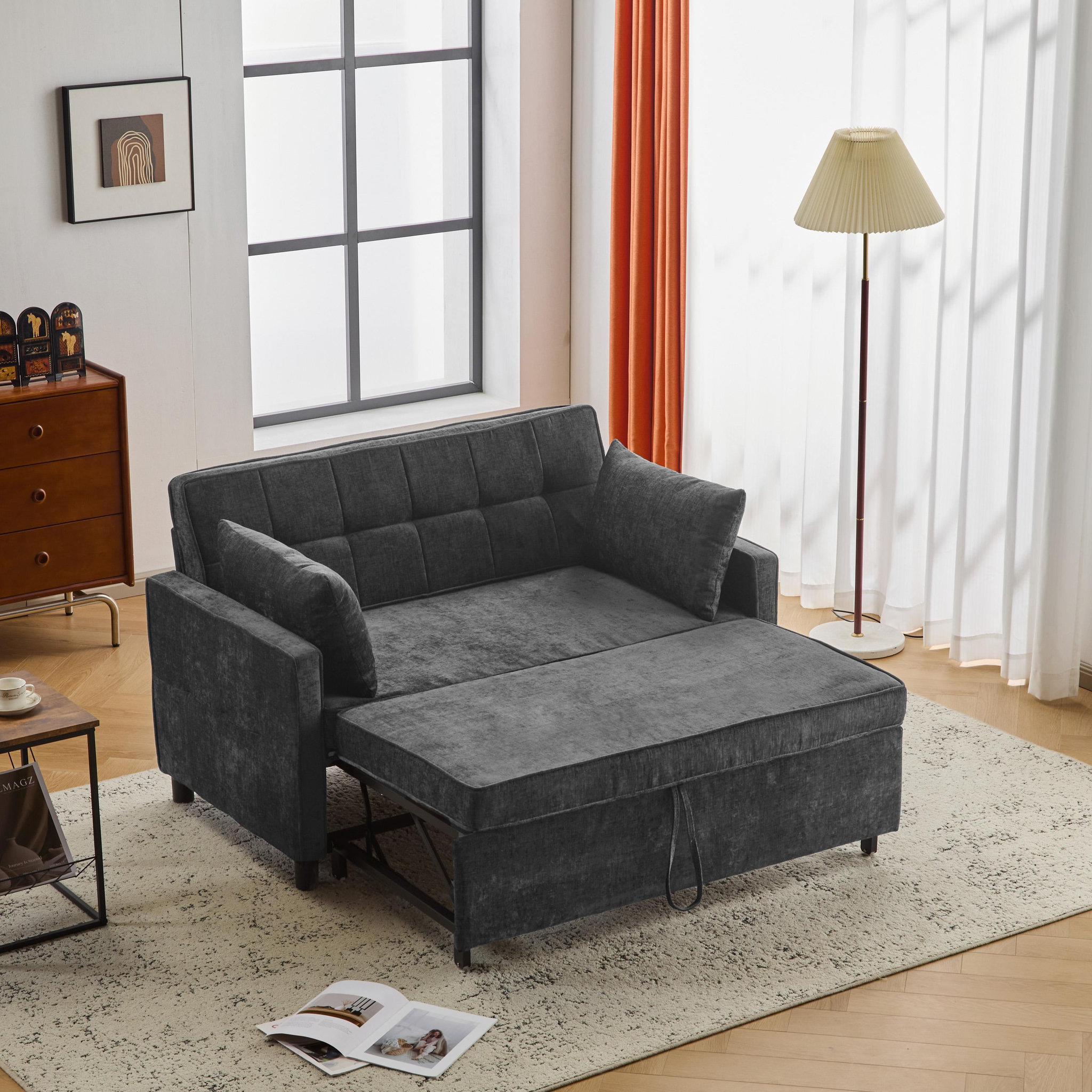 Voir la diapositive 2 : MERAX Canapé droit convertible 2 places tissu