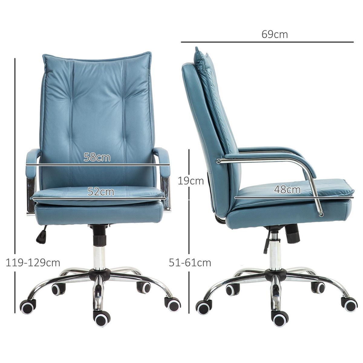 HOMCOM Chaise de bureau manager ergonomique design contemporain métal chromé tissu technique bleu