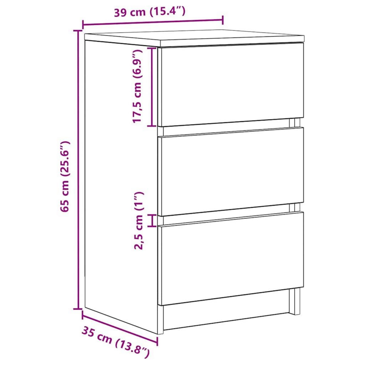 VIDAXL Tables de chevet avec 3 tiroirs 2 pcs blanc 39x35x65 cm