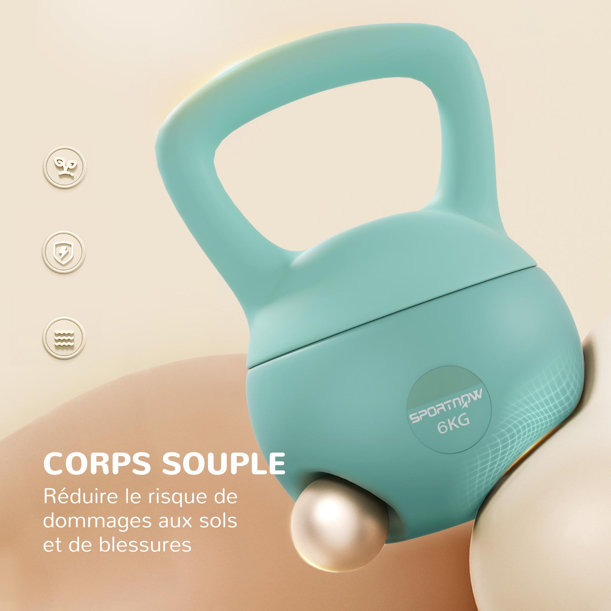 Voir la diapositive 4 : HOMCOM Kettlebell 6 Kg - prise ergonomique - entraînement musculaire & haltérophilie - PVC vert