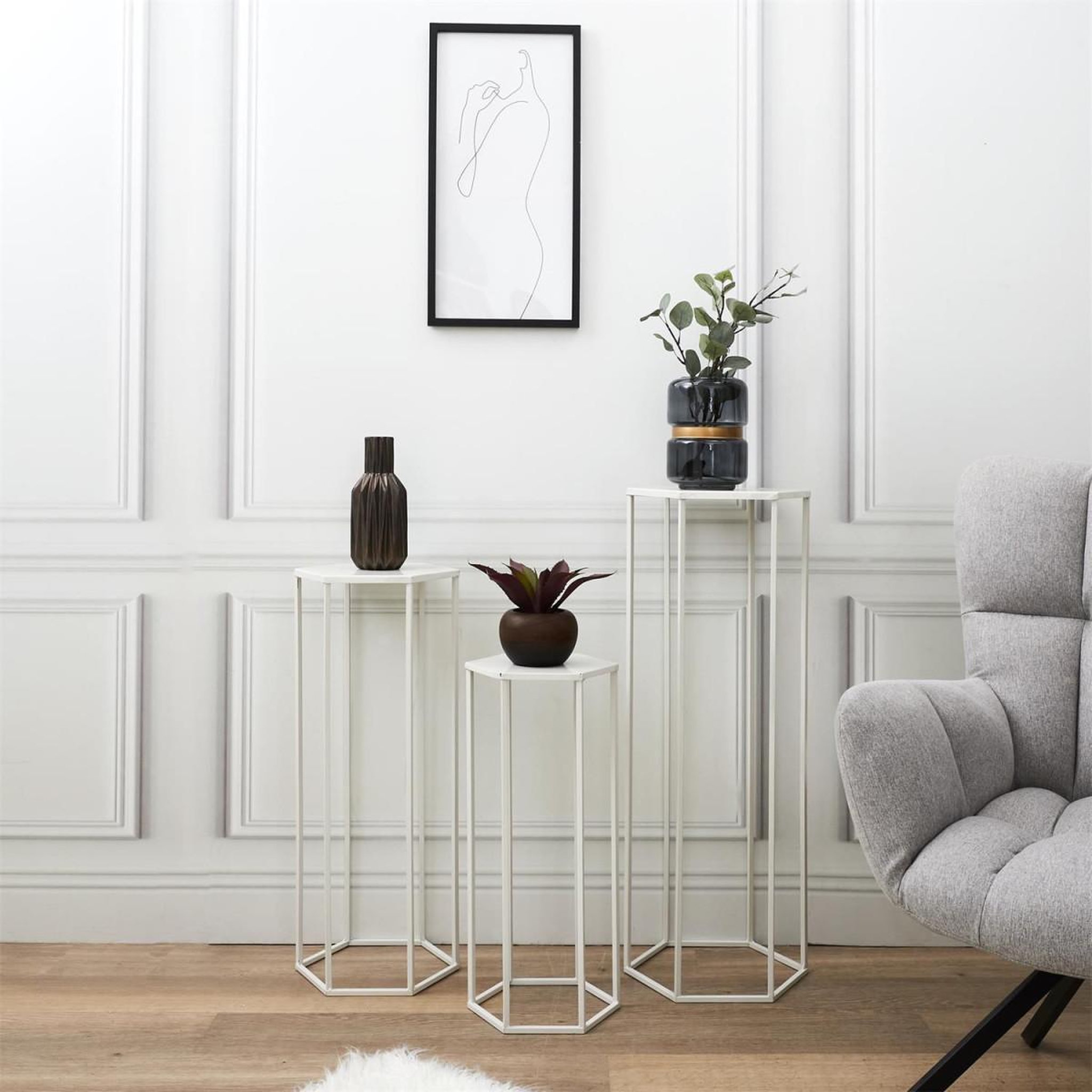 Voir la diapositive 6 : The Home Deco Factory Lot de 3 sellettes gigognes  métal  90cm blanc