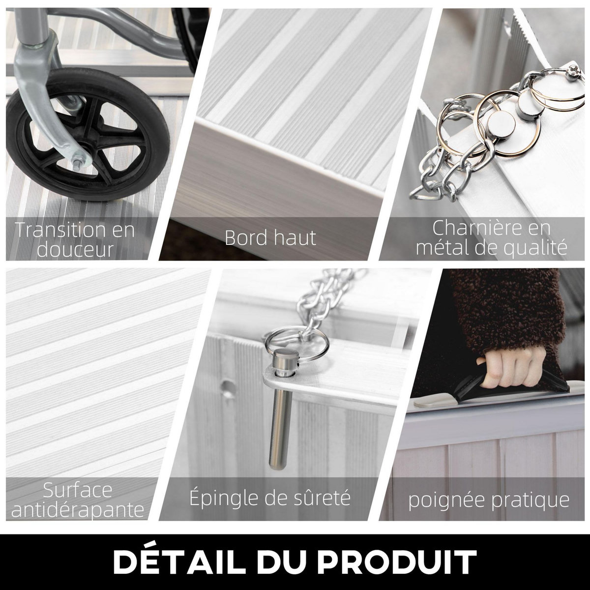 HOMCOM Rampe de fauteuil roulant rampe de chargement antidérapante pliable avec bordures de sécurité max. 270 Kg alu