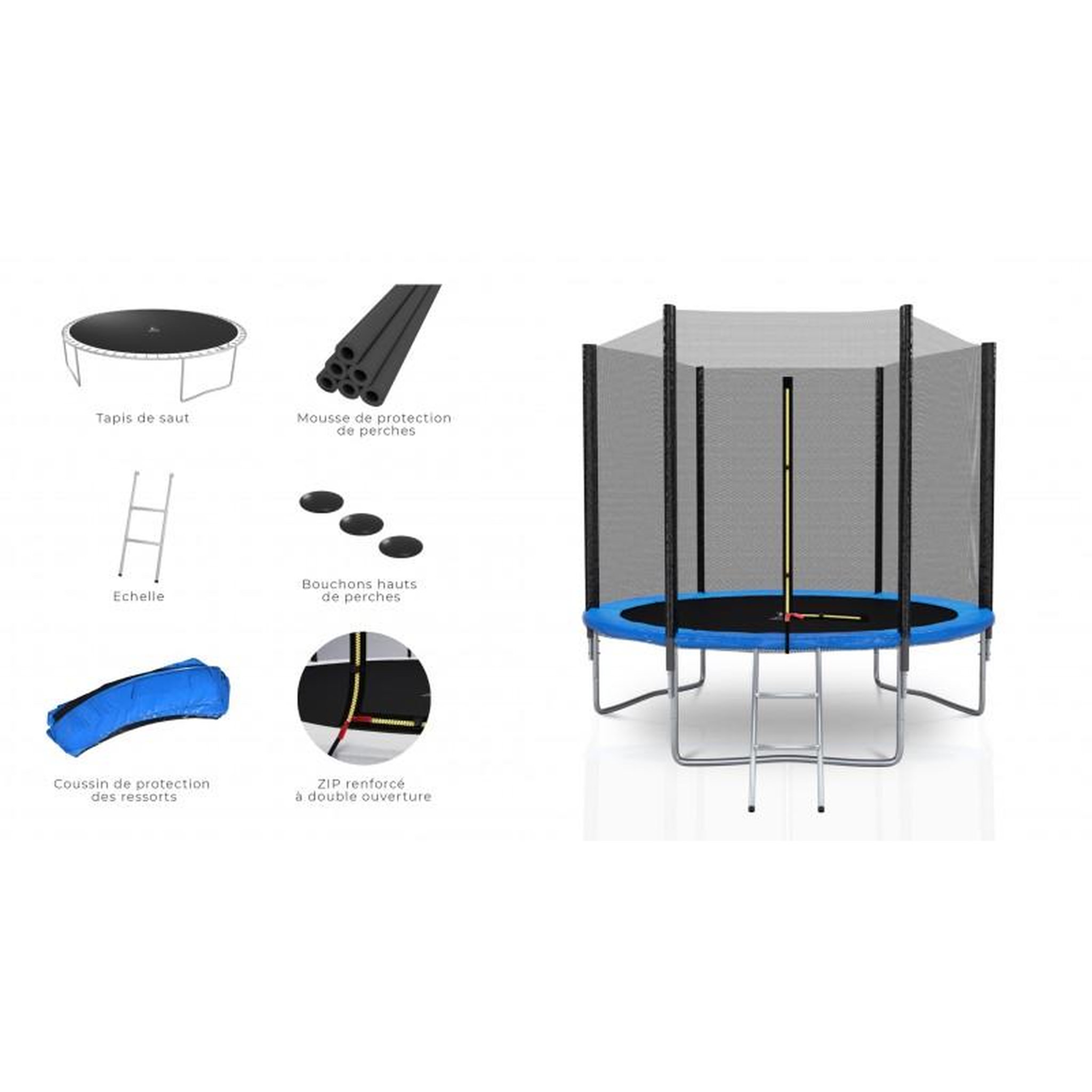Voir la diapositive 2 : KAIA SPORTS Trampoline extérieur Deluxe 8Ft / ø244cm KAIA SPORTS Trampoline de jardin avec Filet, mousse de protection et échelle