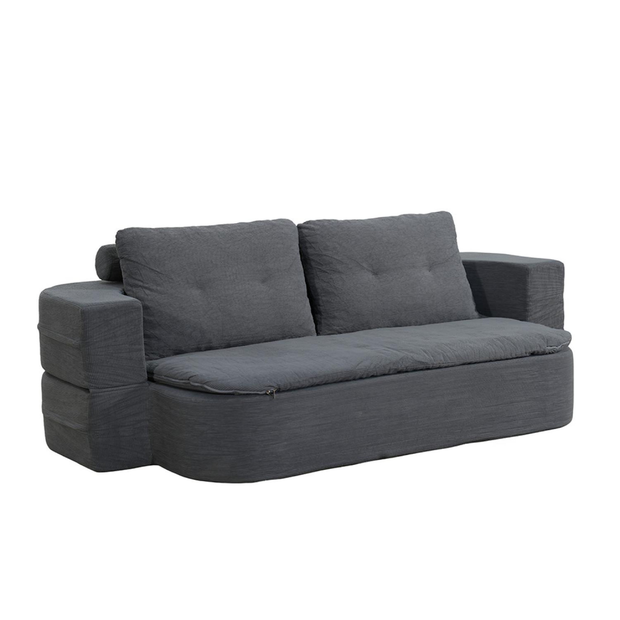 CONCEPT USINE Canapé compressé convertible 2-3 places + couette en velours côtelé gris foncé watford