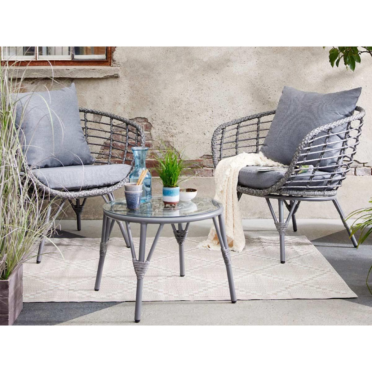 JARDIDECO Salon de jardin en résine tressée gris Evora - 2 places