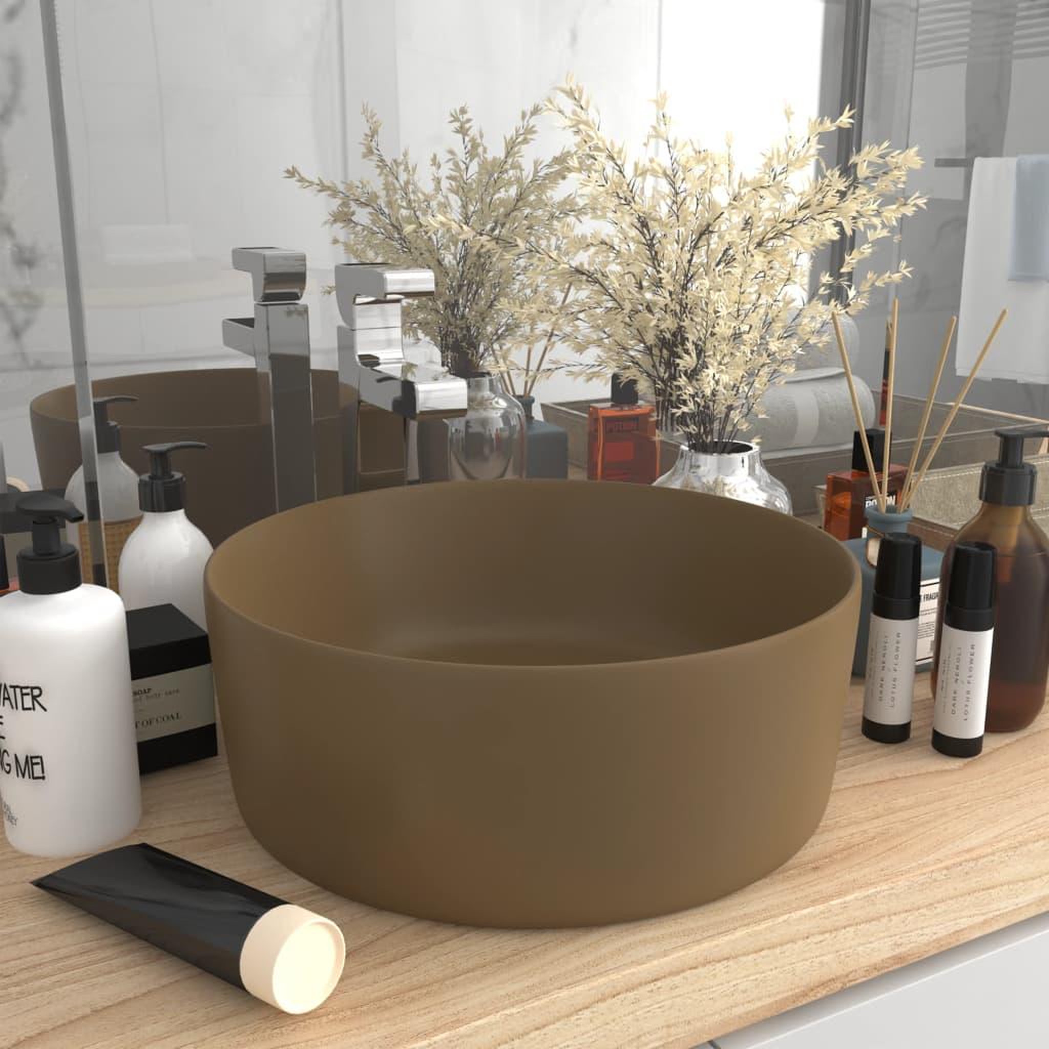 Voir la diapositive 1 : VIDAXL Lavabo rond de luxe Creme mat 40x15 cm Ceramique