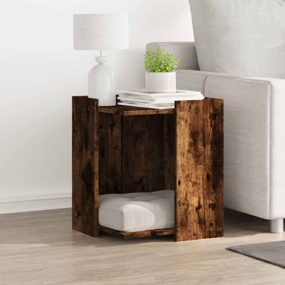 VIDAXL Meuble de bac a litiere pour chat chene fume bois d'ingenierie