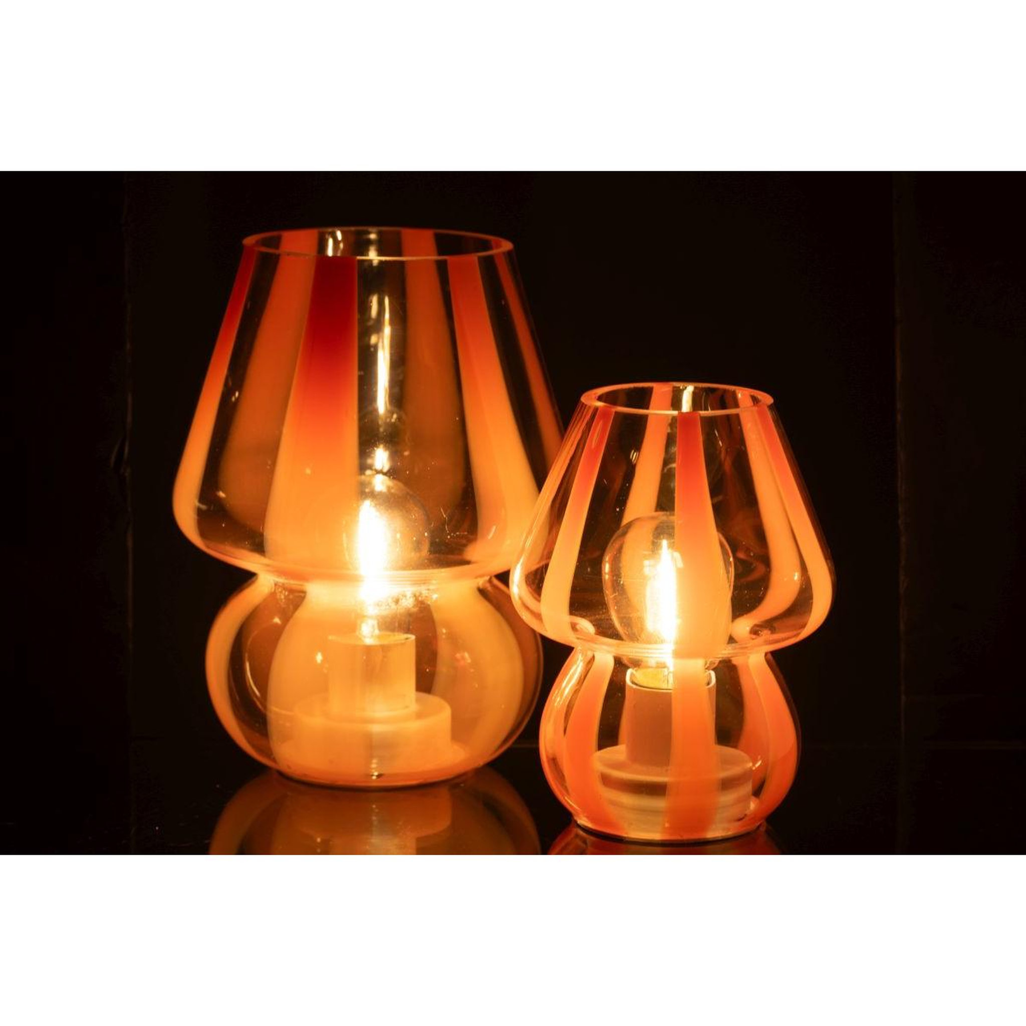 Voir la diapositive 6 : J-LINE Lampe à poser rayures en verre  ophelie  15cm orange