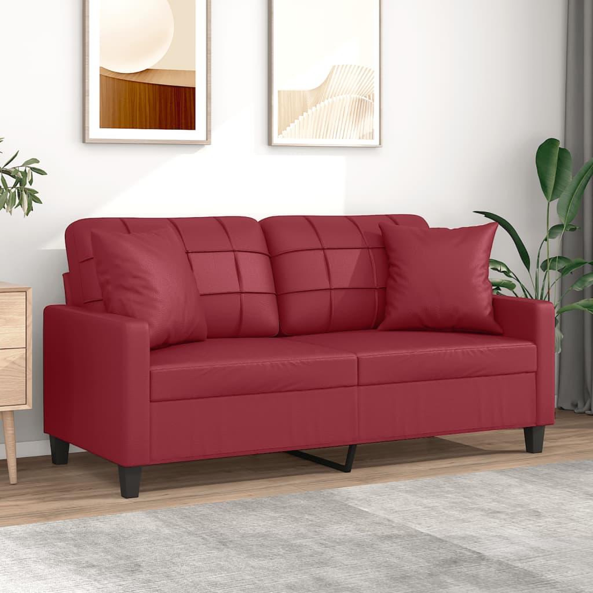 VIDAXL Canape 2 places avec oreillers bordeaux 140 cm similicuir