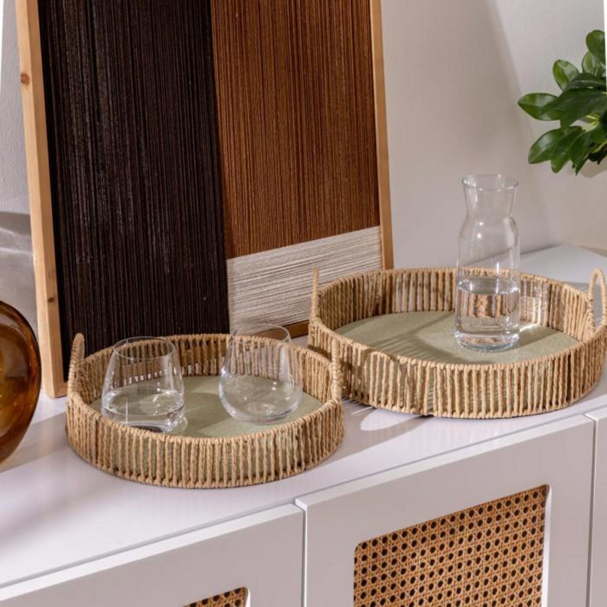 ATMOSPHERA Lot de 2 Plateaux Ronds  Ali  35cm Naturel