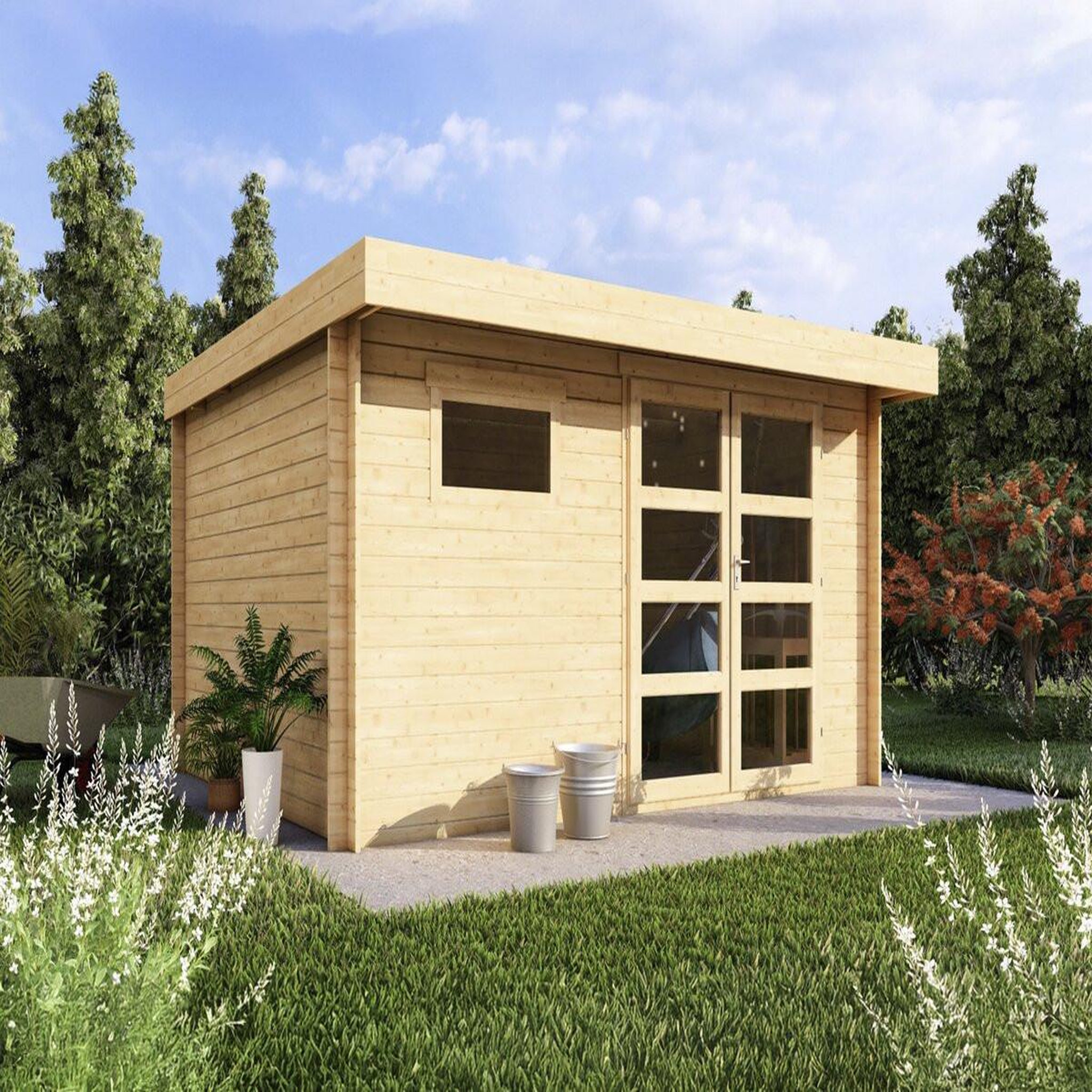 Voir la diapositive 2 : Habitat et Jardin Abri de jardin en bois avec toit plat  oak  - 13,1 m² - 28 mm - beige