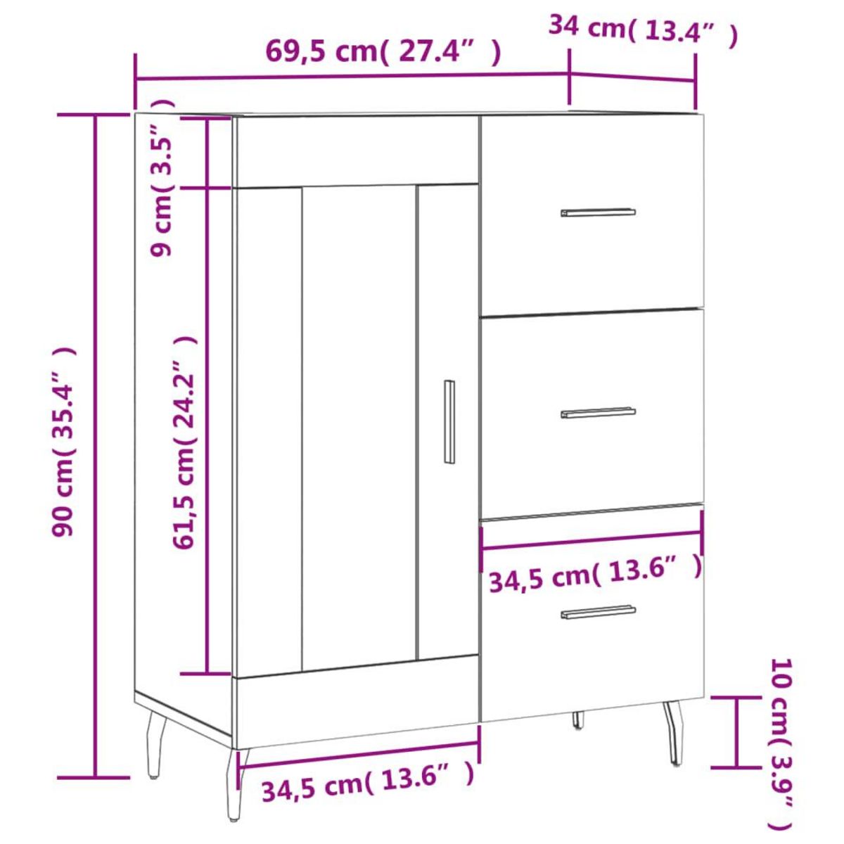 VIDAXL Buffet Blanc brillant 69,5x34x90 cm Bois d'ingenierie