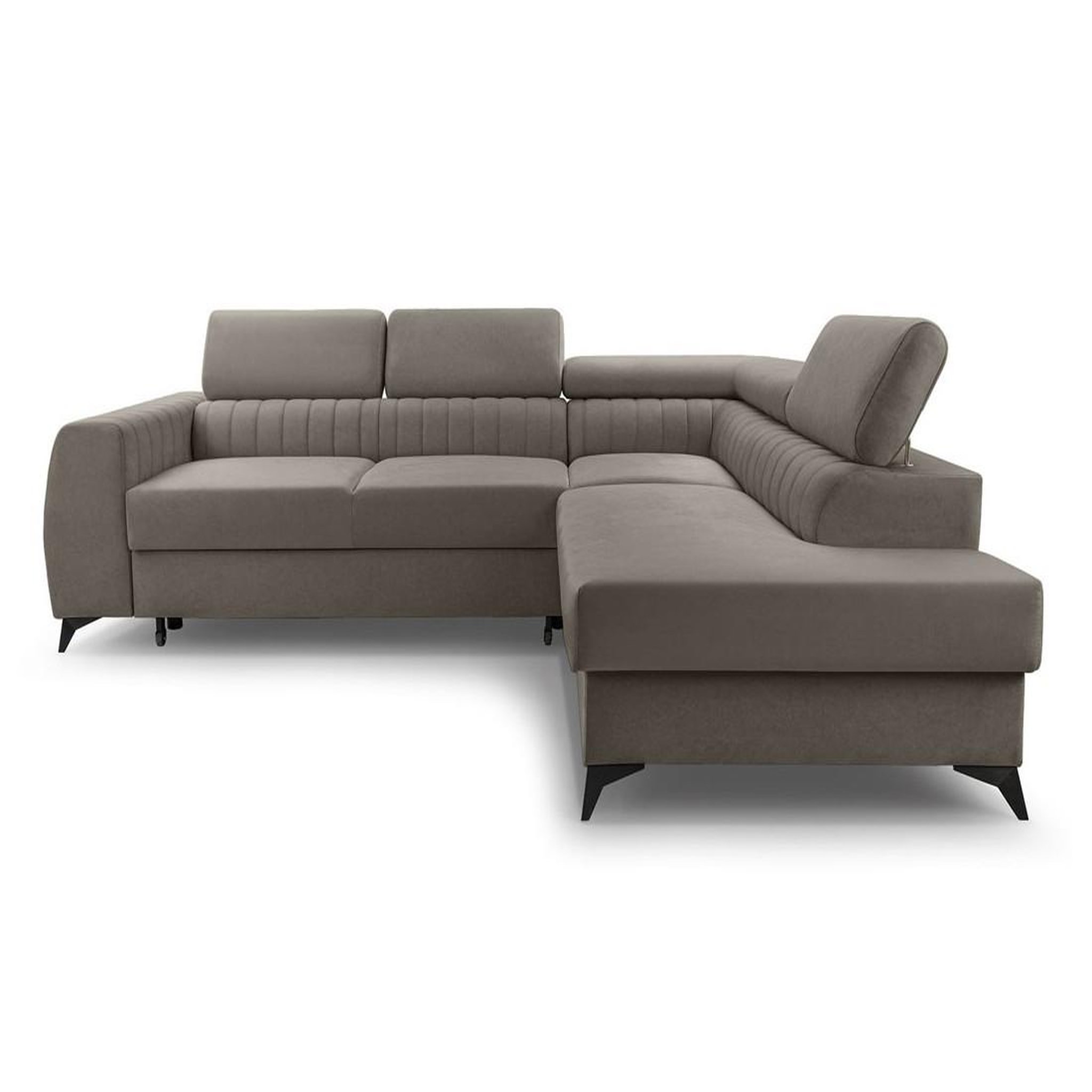 Voir la diapositive 1 : BEST MOBILIER Aneta - canapé d'angle droit 5 places - convertible avec coffre et têtières - en velours