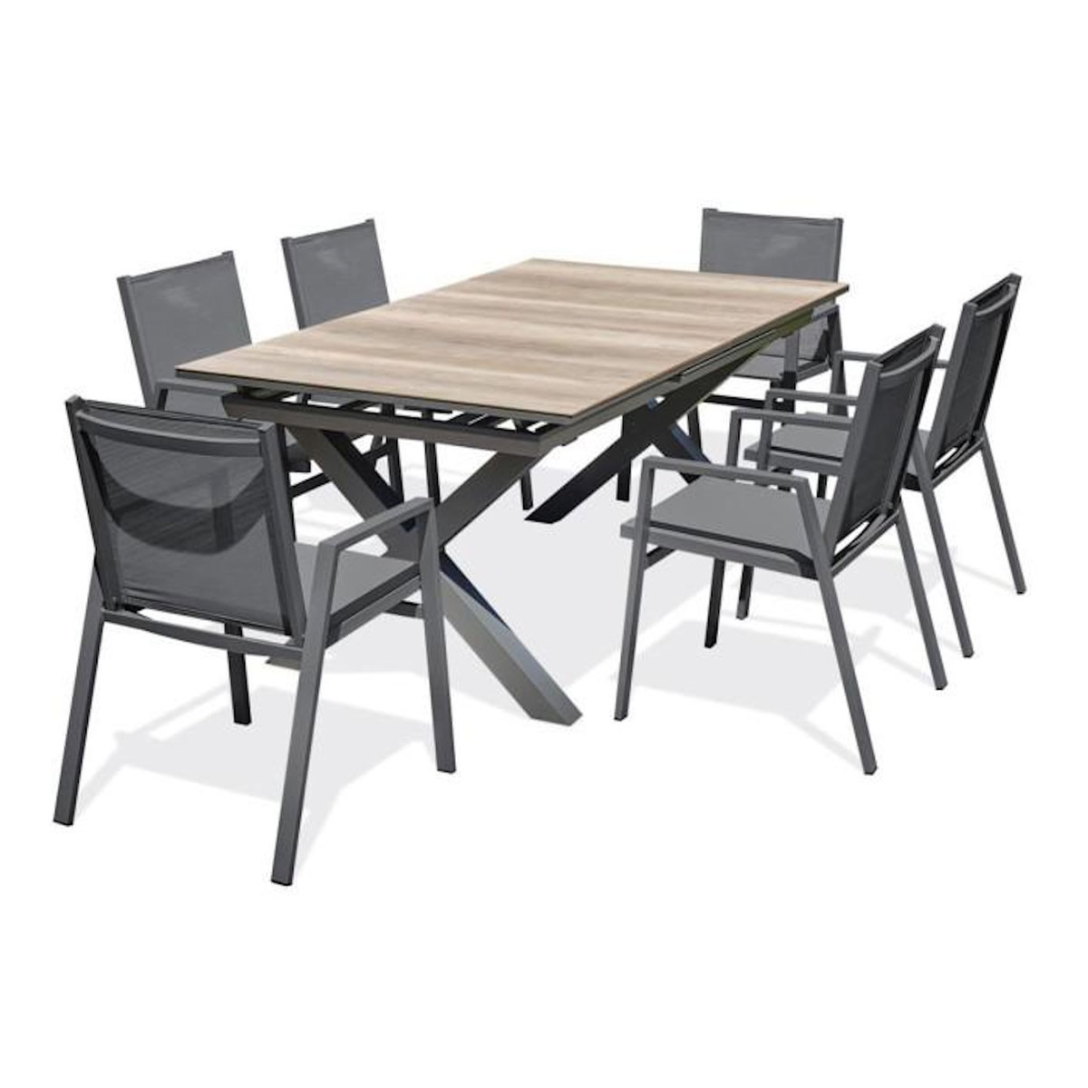 Paris Prix Ensemble Table de Jardin Extensible Imitation Bois & 6 Fauteuils  Floride  180-240cm Gris Anthracite