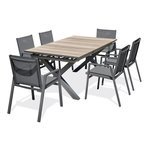 Paris Prix Ensemble Table de Jardin Extensible Imitation Bois & 6 Fauteuils  Floride  180-240cm Gris Anthracite