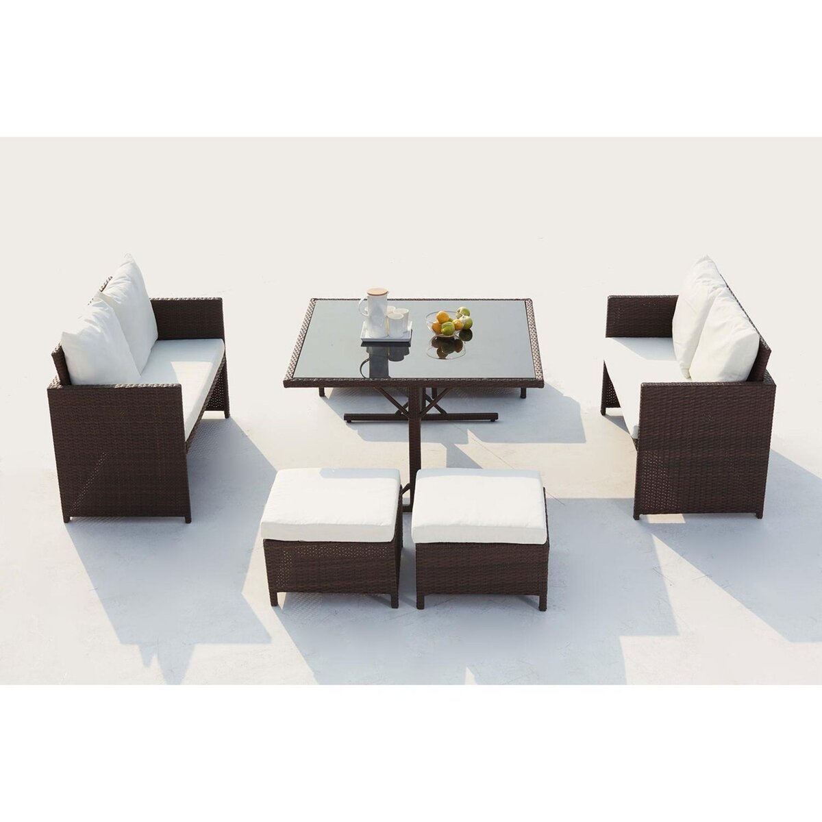 CONCEPT USINE Salon de jardin encastrable 8 places en résine marron- blanc NOUMÉA