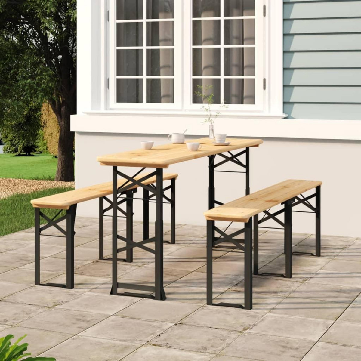 VIDAXL Table a biere pliable 170x50x75/105 cm bois massif de sapin