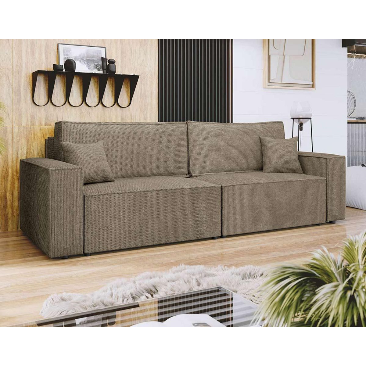 BEST MOBILIER Cezanne - canapé droit 3 places convertible avec coffre en tissu texturé