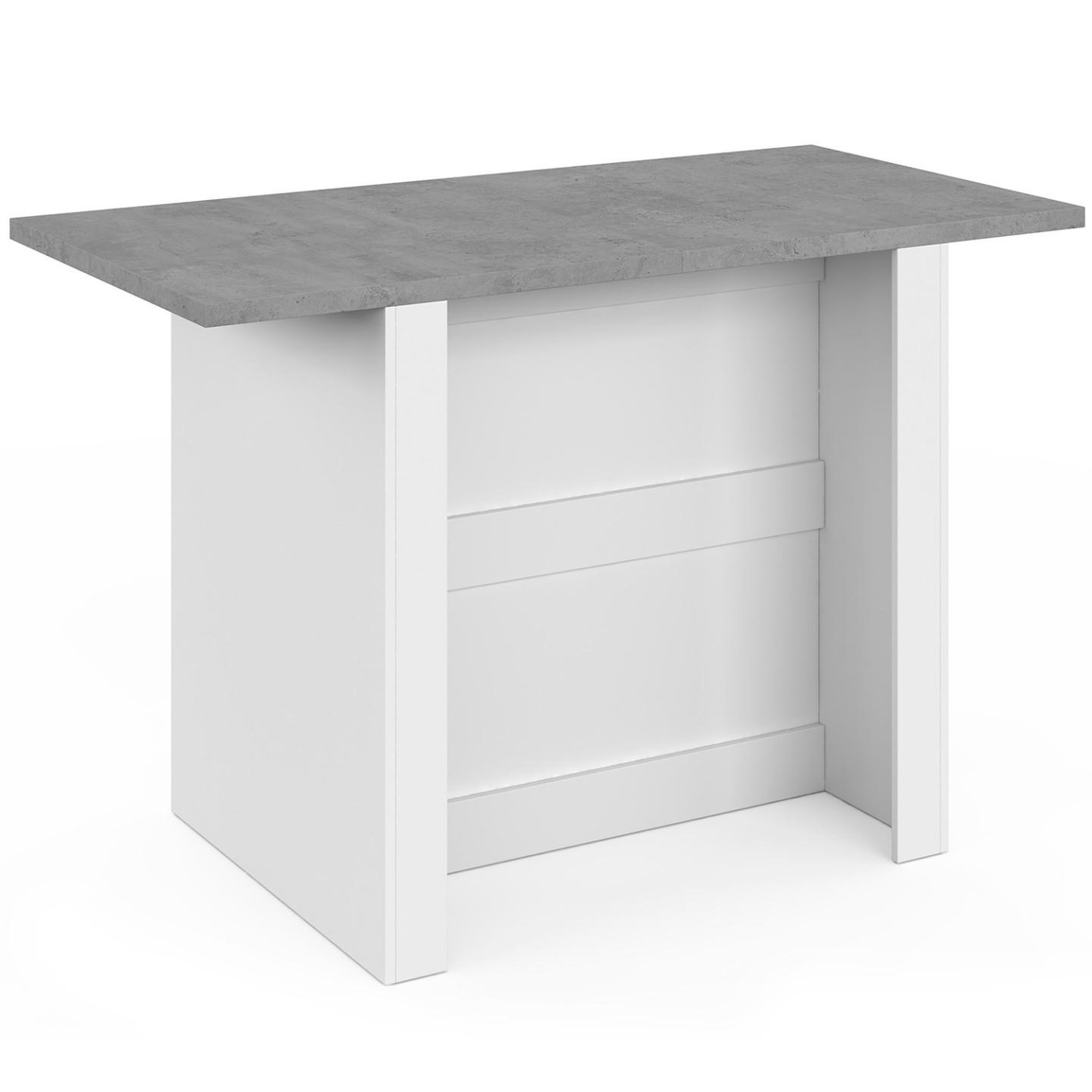 Voir la diapositive 4 : ID MARKET Ilot central bao 140 cm 4 personnes bois blanc avec plan de travail effet béton