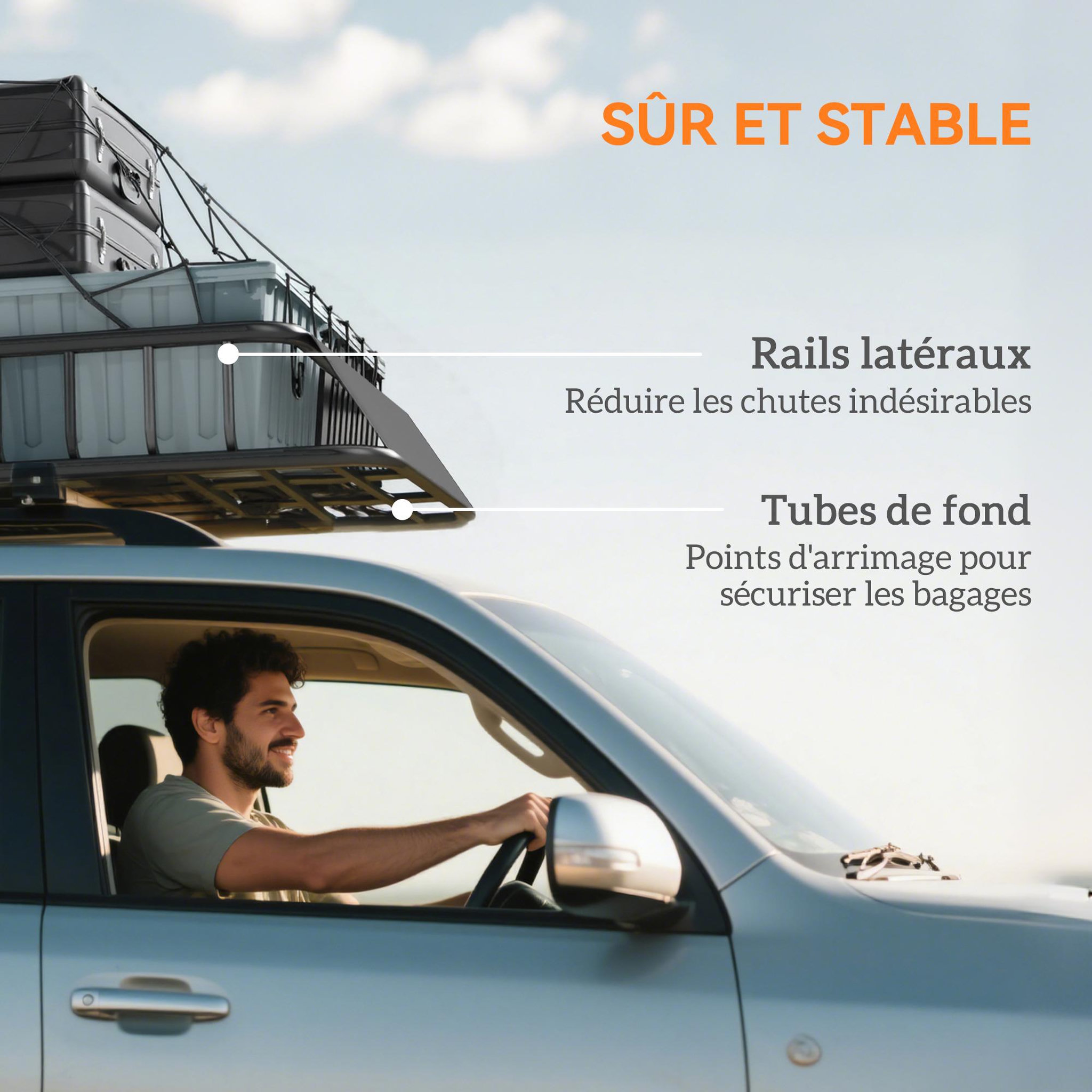 Voir la diapositive 5 : HOMCOM Galerie de toit en acier charge max. supportée 90 Kg dim. 110,5x99,5x18,5 cm noir