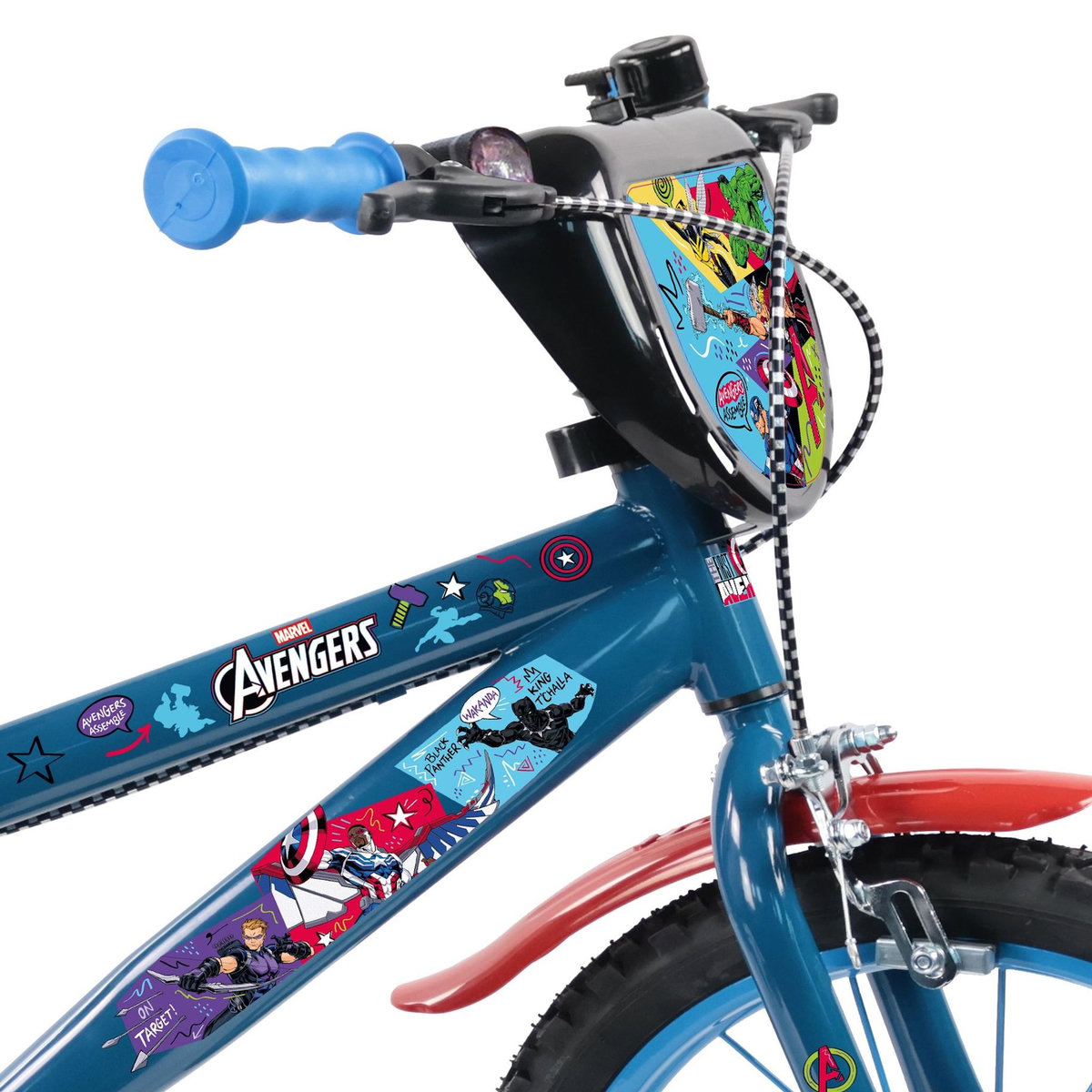 Avengers Vélo enfant 16'' AVENGERS de Marvel (100 cm à 125 cm) avec 2 freins, plaque avant décorative, stabilisateurs et bidon arrière.