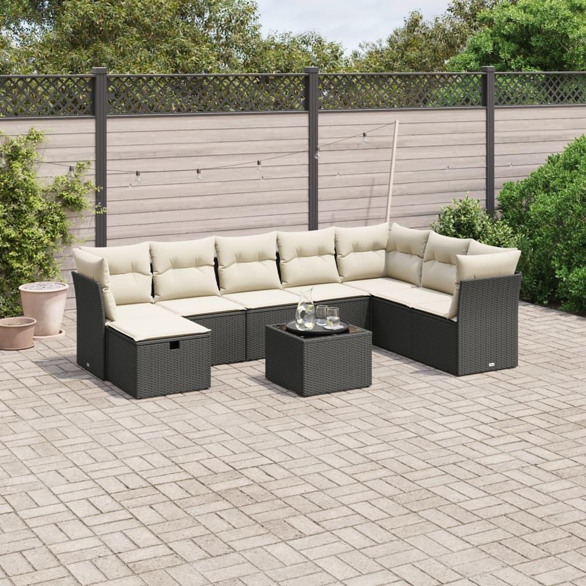 VIDAXL Salon de jardin 9 pcs avec coussins noir resine tressee