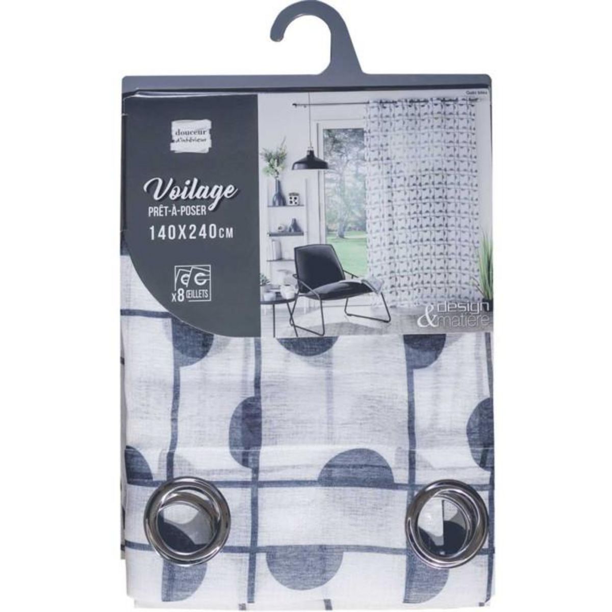 Paris Prix Rideau Voilage à Œillets  Gabi  140x240cm Bleu