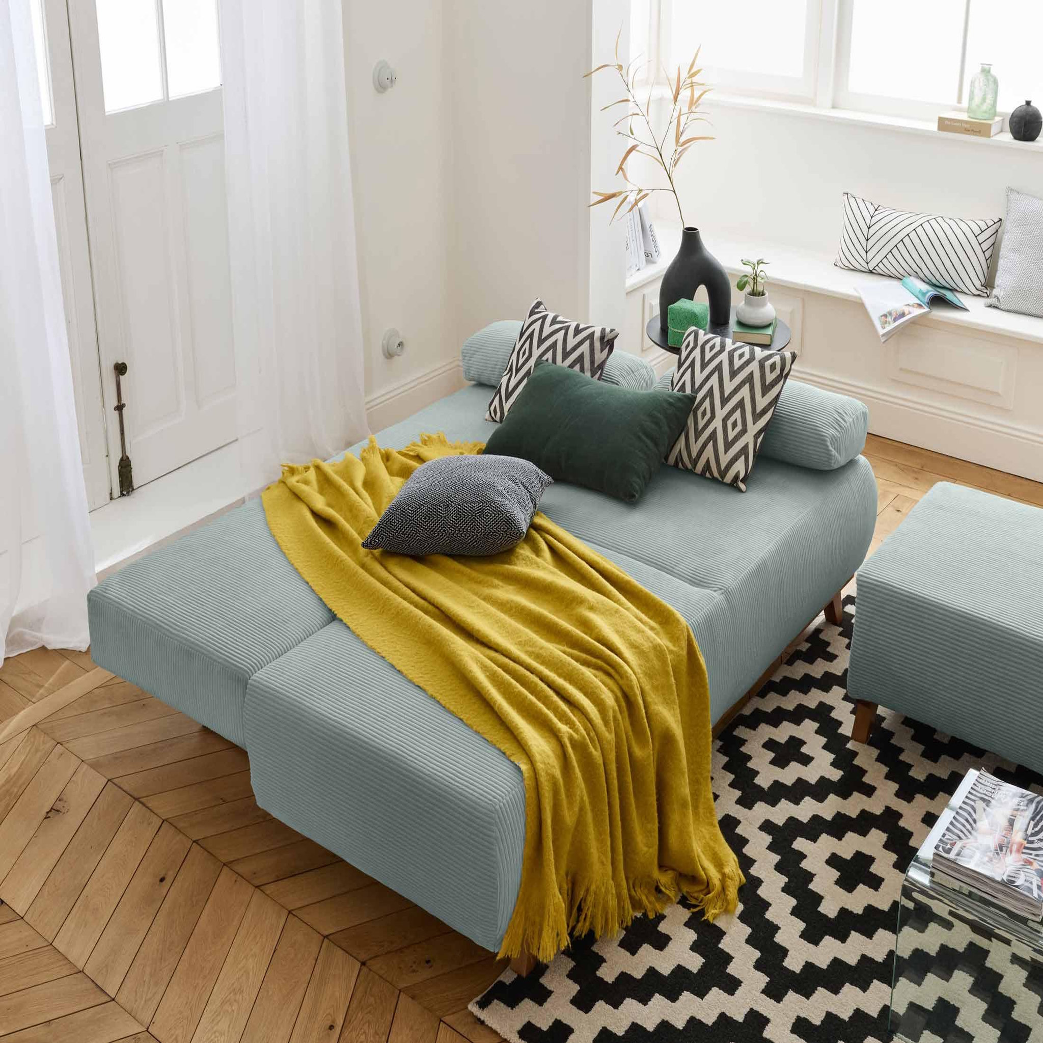Voir la diapositive 2 : BEST MOBILIER Cristal - canapé 3 places - convertible avec coffre et pouf - en velours côtelé