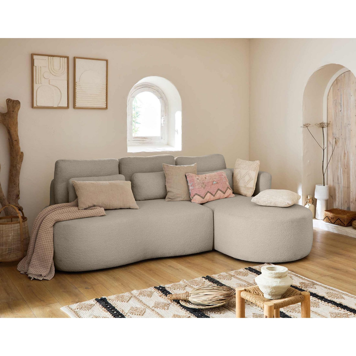 LISA DESIGN Mahina - canapé d'angle droit - 4 places - convertible avec coffre - en tissu bouclette