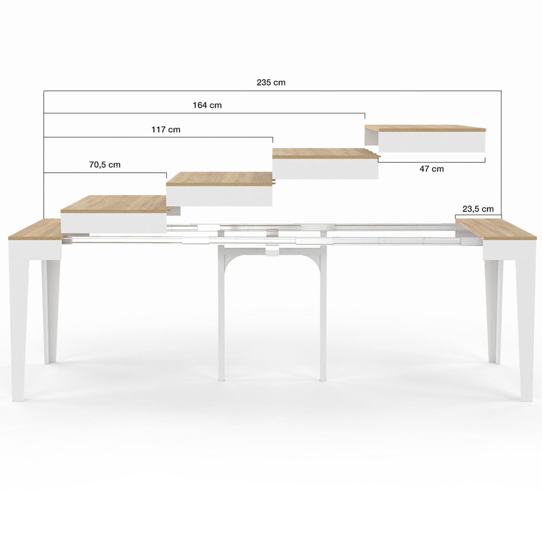 Voir la diapositive 4 : ID MARKET Table console extensible michel 10 personnes 235 cm bois façon hêtre et blanc