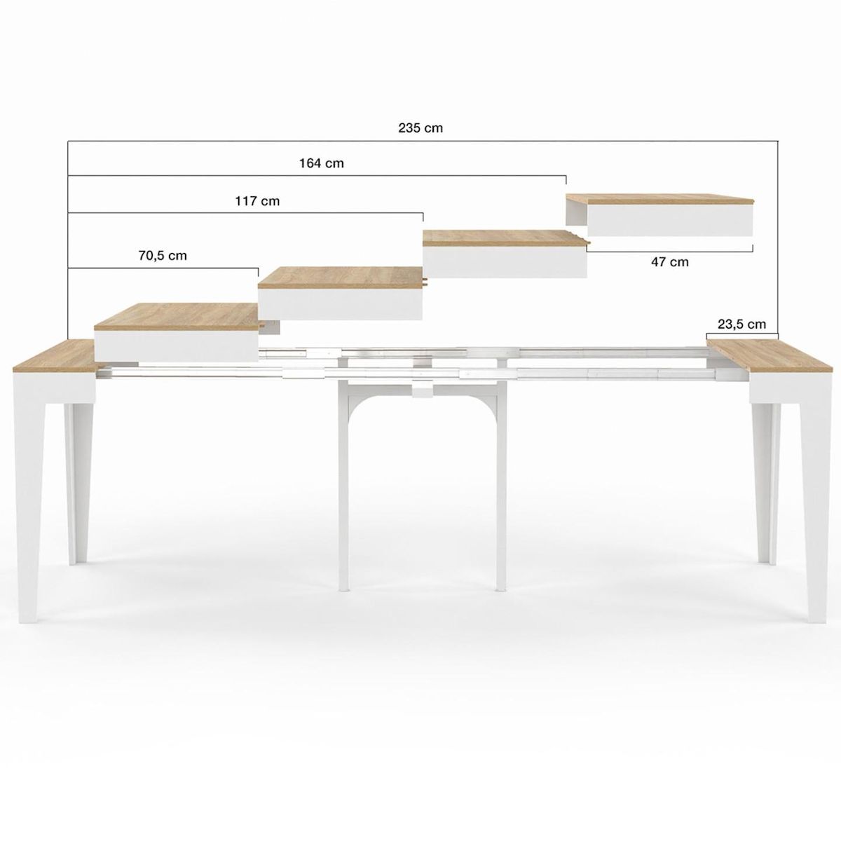 ID MARKET Table console extensible MICHEL 10 personnes 235 cm bois blanc et façon hêtre