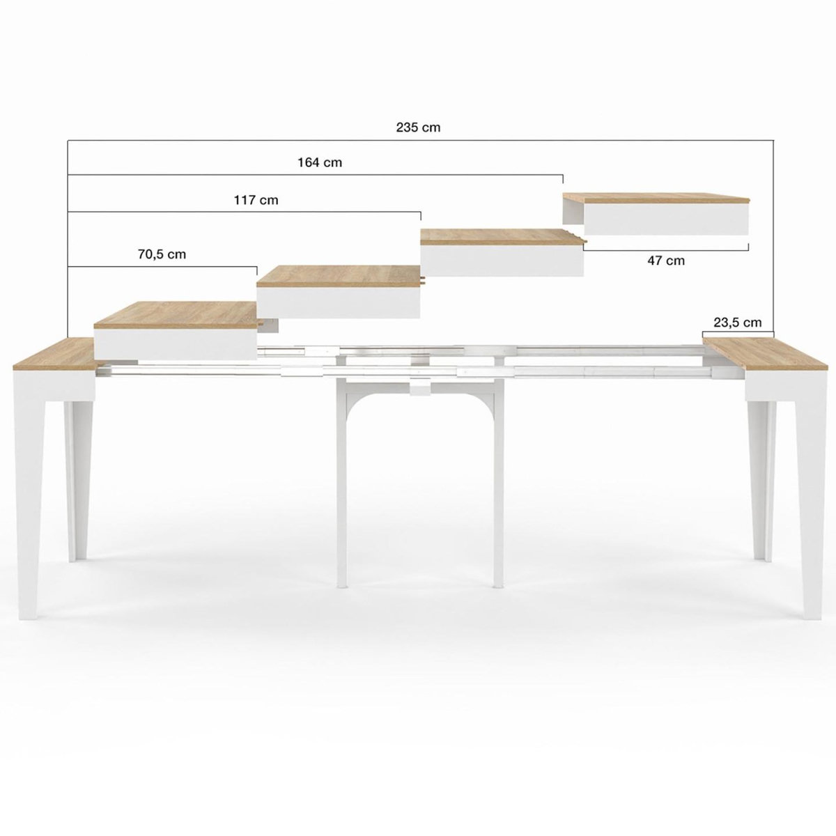 ID MARKET Table console extensible MICHEL 10 personnes 235 cm bois blanc et façon hêtre