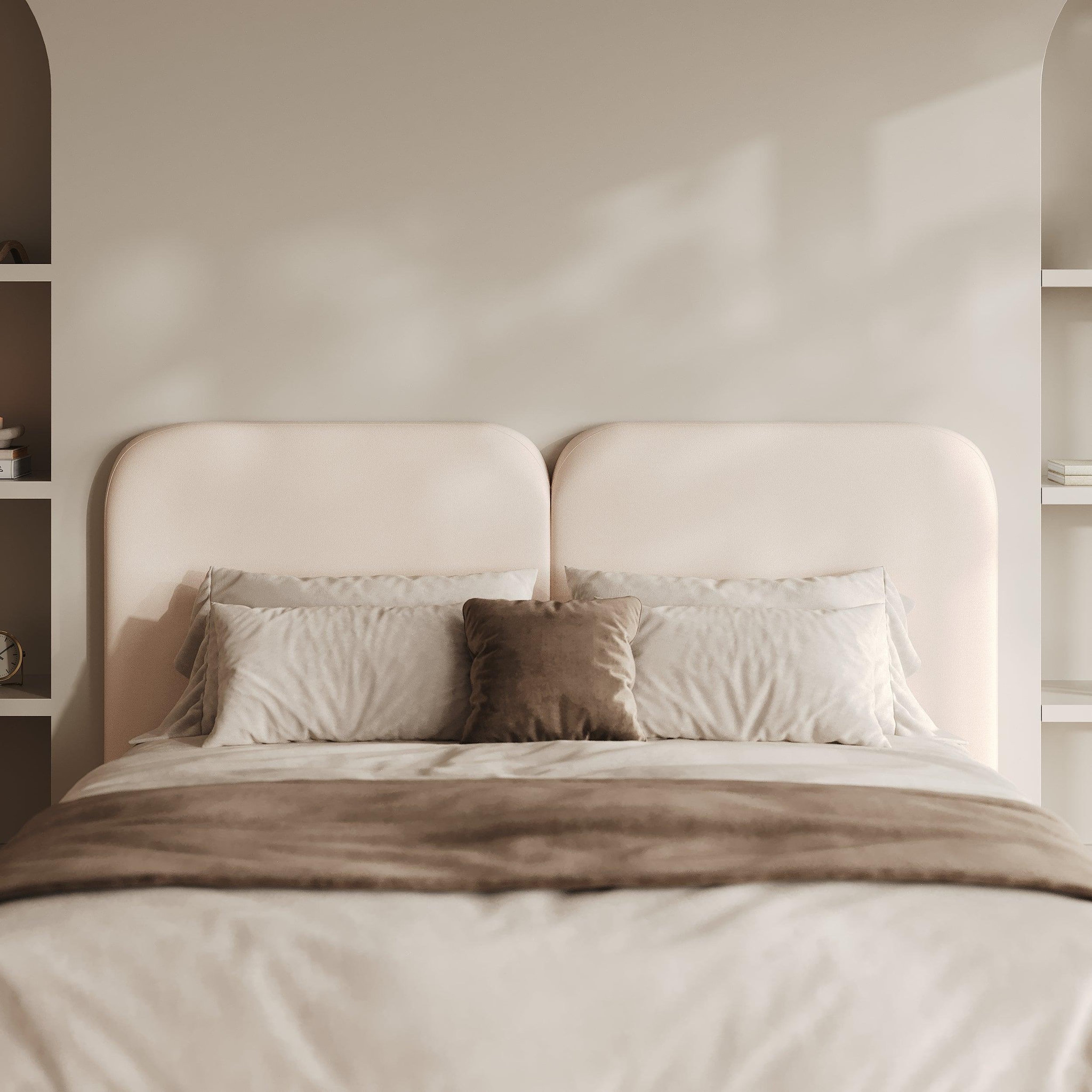 Voir la diapositive 2 : MAISON PAVANE Tête de lit en tissu blanc 160 cm-etna