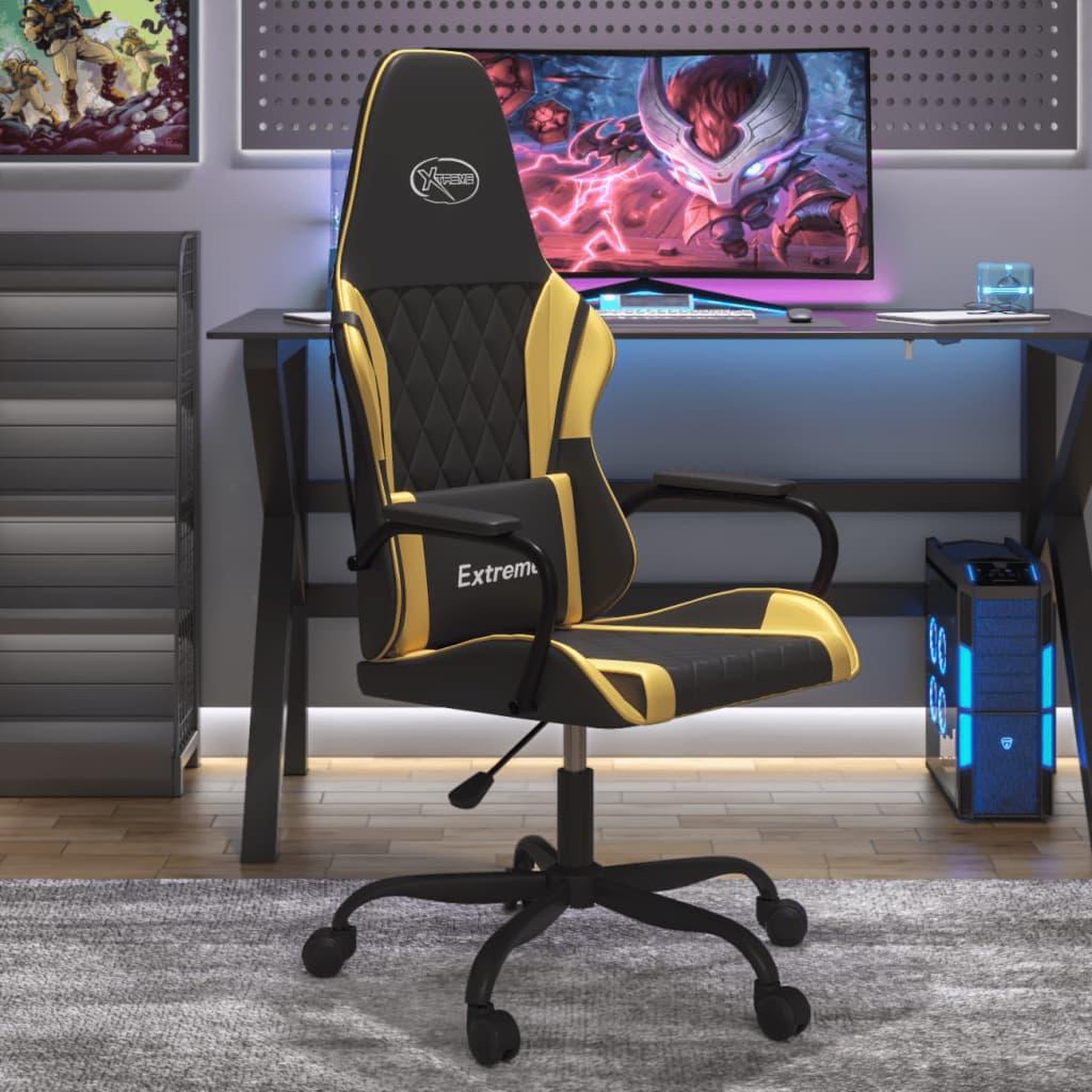 VIDAXL Chaise de jeu de massage Noir et dore Similicuir