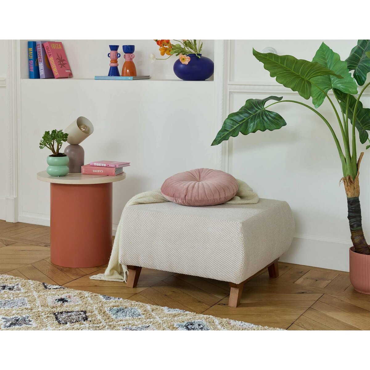 BEST MOBILIER Cristal - pouf modulable - 65 cm - en velours texturé