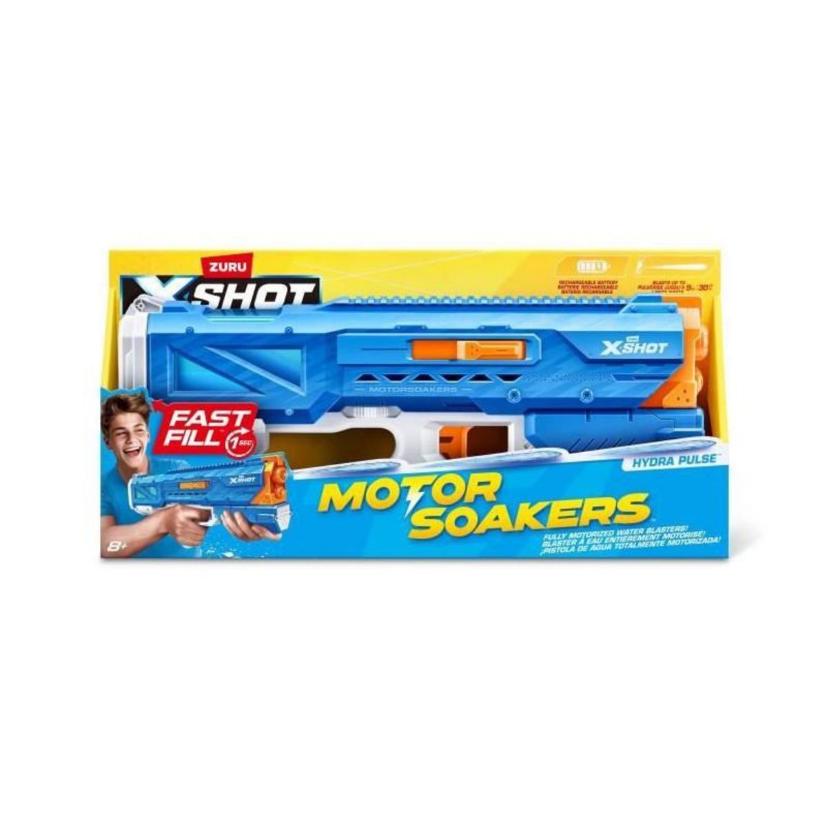 ZURU Pistolet a eau motorisé - ZURU - X-SHOT Hydra Pulse - Remplissage rapide - Batterie rechargeable - Portée 9 m - Réservoir 650