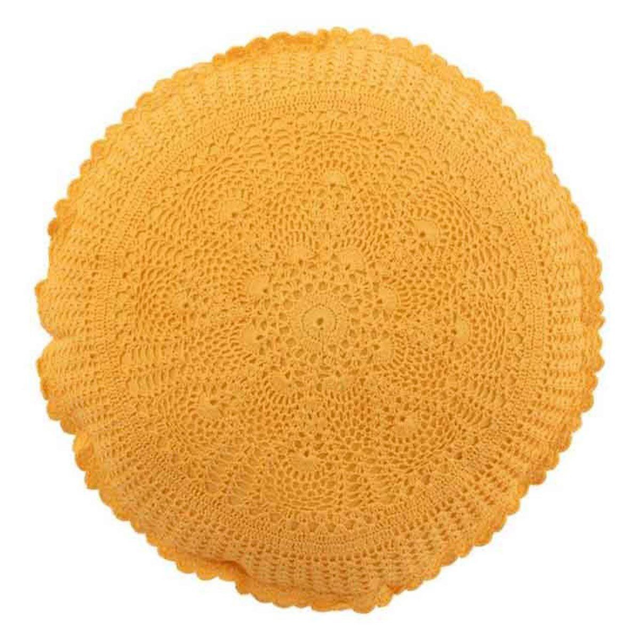J-LINE Coussin rond déco  dentelle  40cm ocre