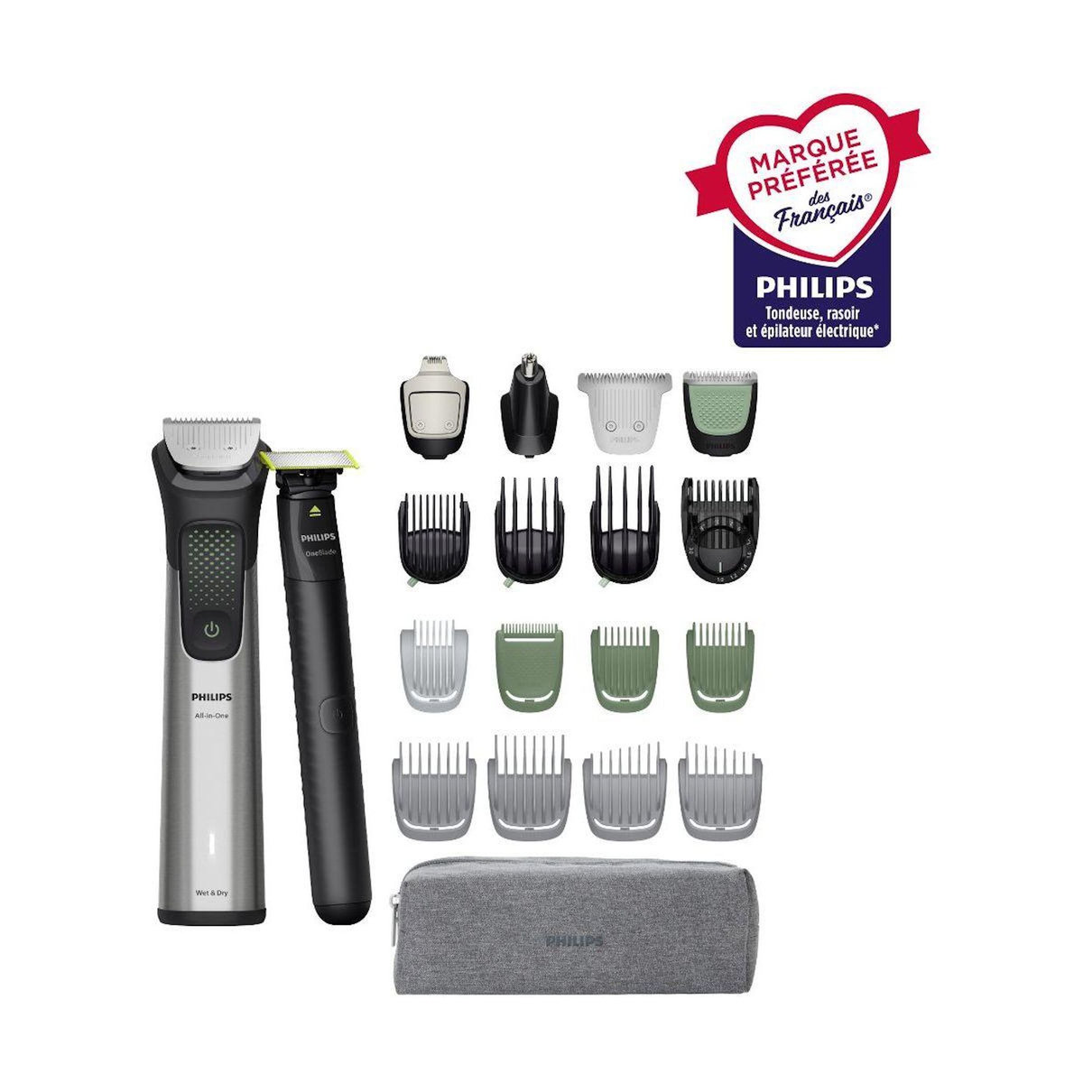 Philips Tondeuse multi usages MG9557/15 Series 9000, 27 hauteurs de coupe, précision 0,2 mm, autonomie 120 mn