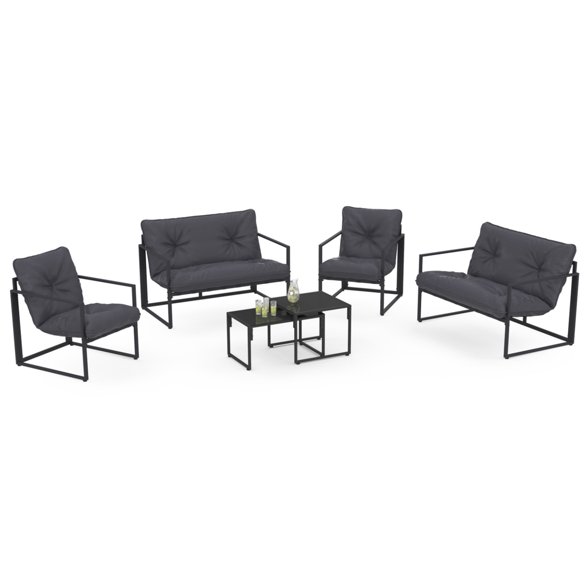 ID MARKET Salon de jardin bas NAIROBI 6 places en acier gris anthracite