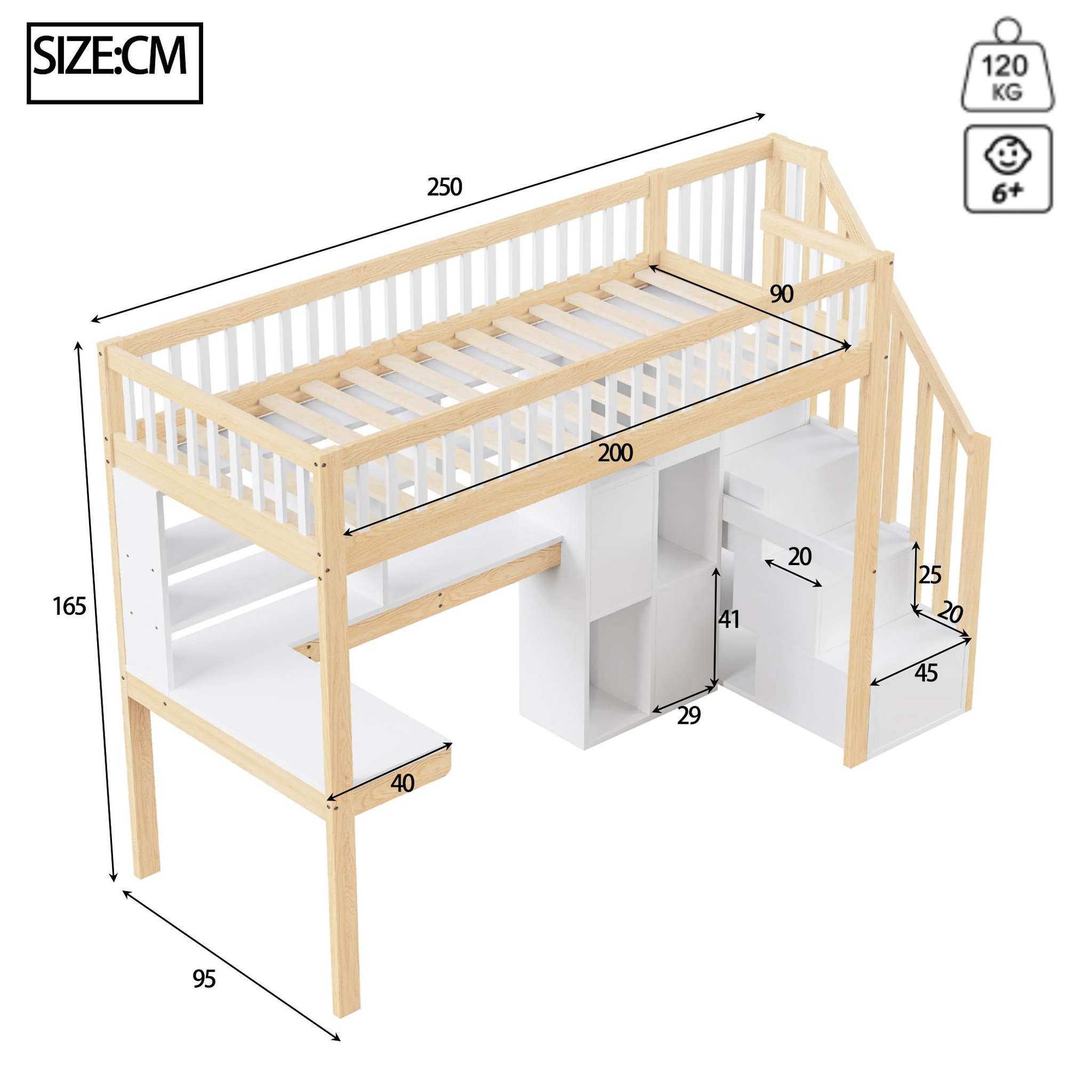 Voir la diapositive 3 : MERAX Lit mezzanine 90x200cm coloris naturel+blanc pin