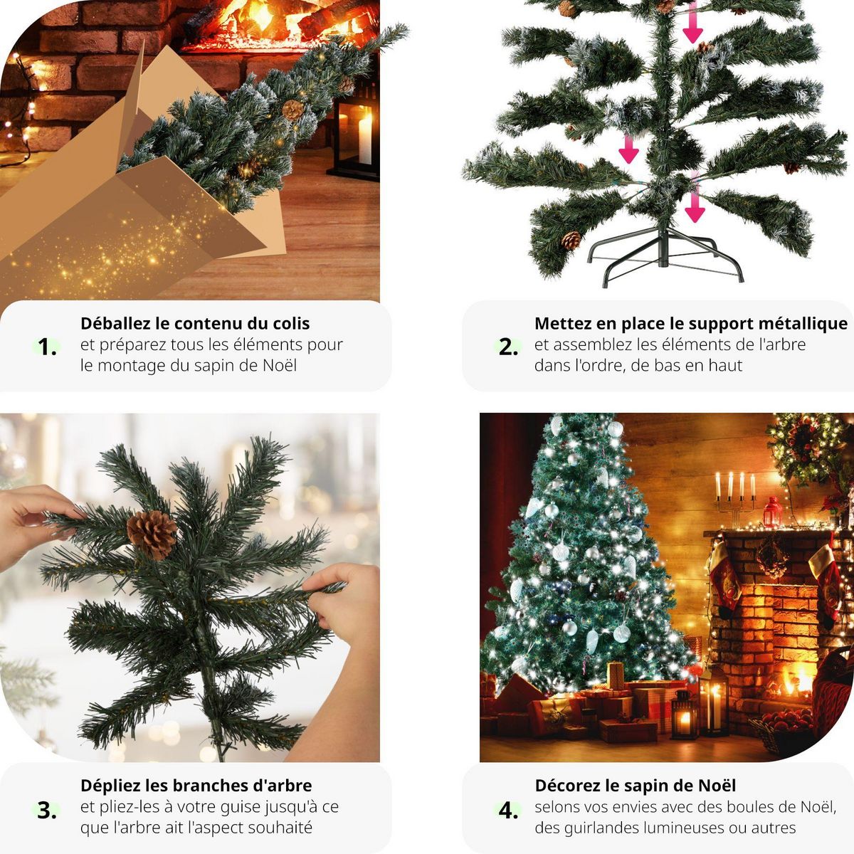 tectake Sapin de Noël artificiel 180 cm avec pommes de pin vert