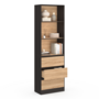 Voir la diapositive 4 : ID MARKET Etagère bibliothèque CARLA 3 niveaux 3 tiroirs noir et effet bois H.190 cm