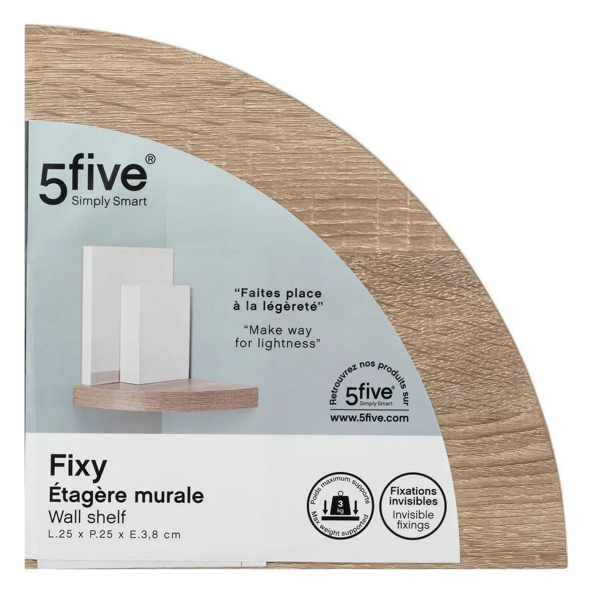 Voir la diapositive 3 : FIVE Étagère d'angle murale  fixy  25cm chêne naturel