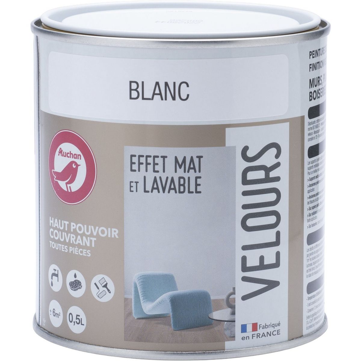 AUCHAN Peinture dépolluante velour blanch 0,5 L