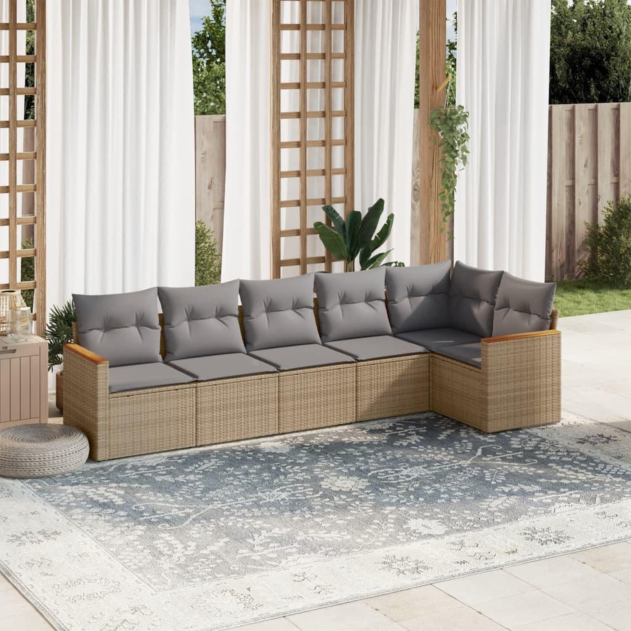 VIDAXL Salon de jardin avec coussins 6pcs melange beige resine tressee