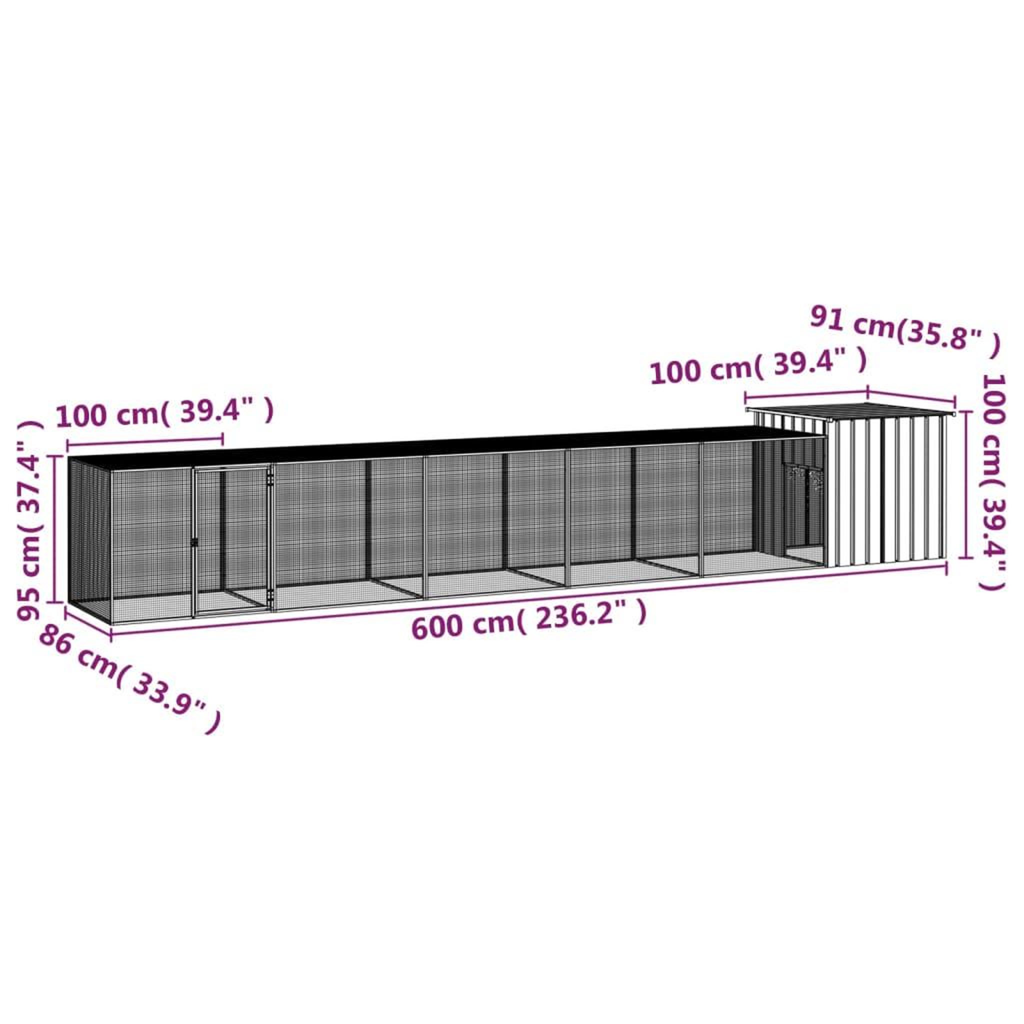 Voir la diapositive 6 : VIDAXL Poulailler Anthracite 600x91x100 cm Acier galvanise