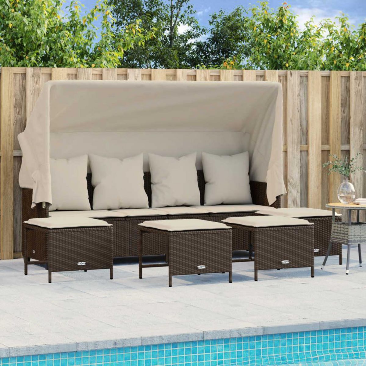 VIDAXL Salon de jardin avec coussins 5 pcs marron resine tressee