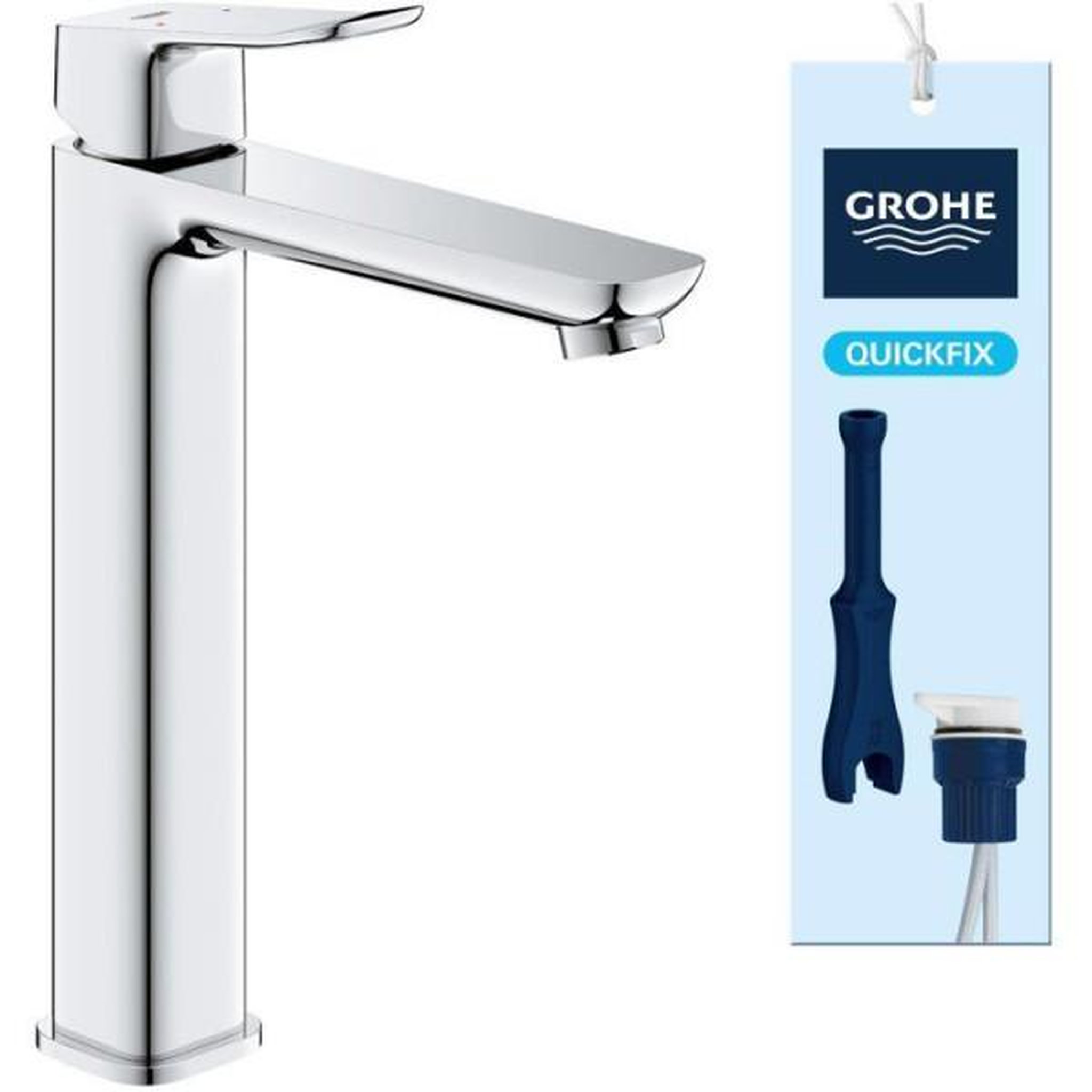 Grohe Mitigeur de lavabo - GROHE DICE - Taille XL - Corps lisse sans vidage - Chrome